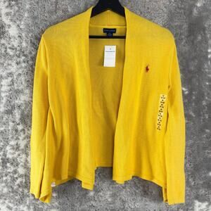 NEW Ralph Lauren Size M 8-10 Pima Cotton Open Front Cardigan Sweater Yellow NWT